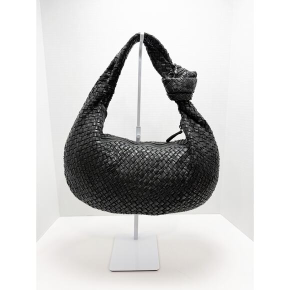 Unbranded TJmaxx Genuine Leather Woven Shoulder Bag Knotted Black - Picture 3 of 14